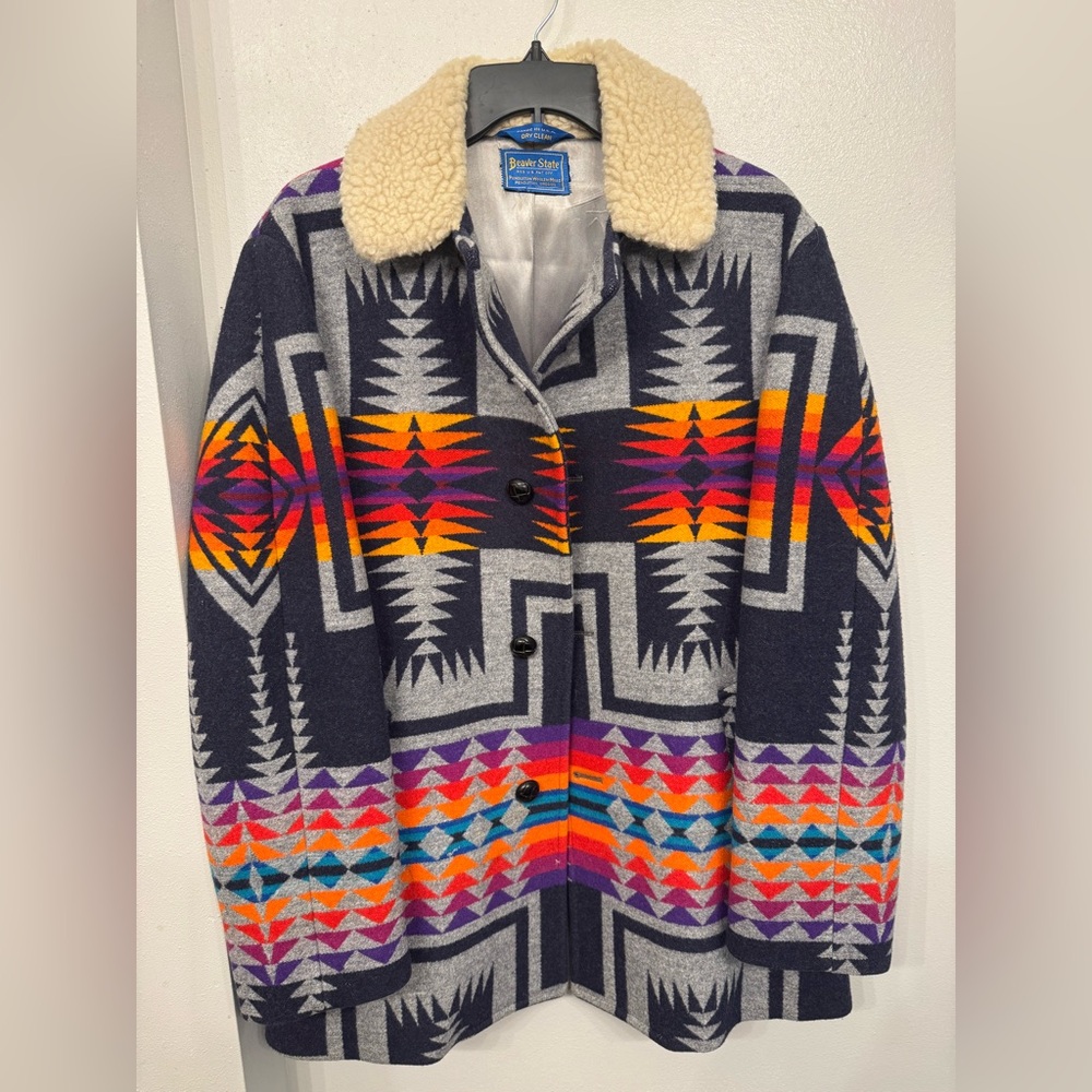 Pendleton Multicolor Geometric Jacket with Shearling Collar